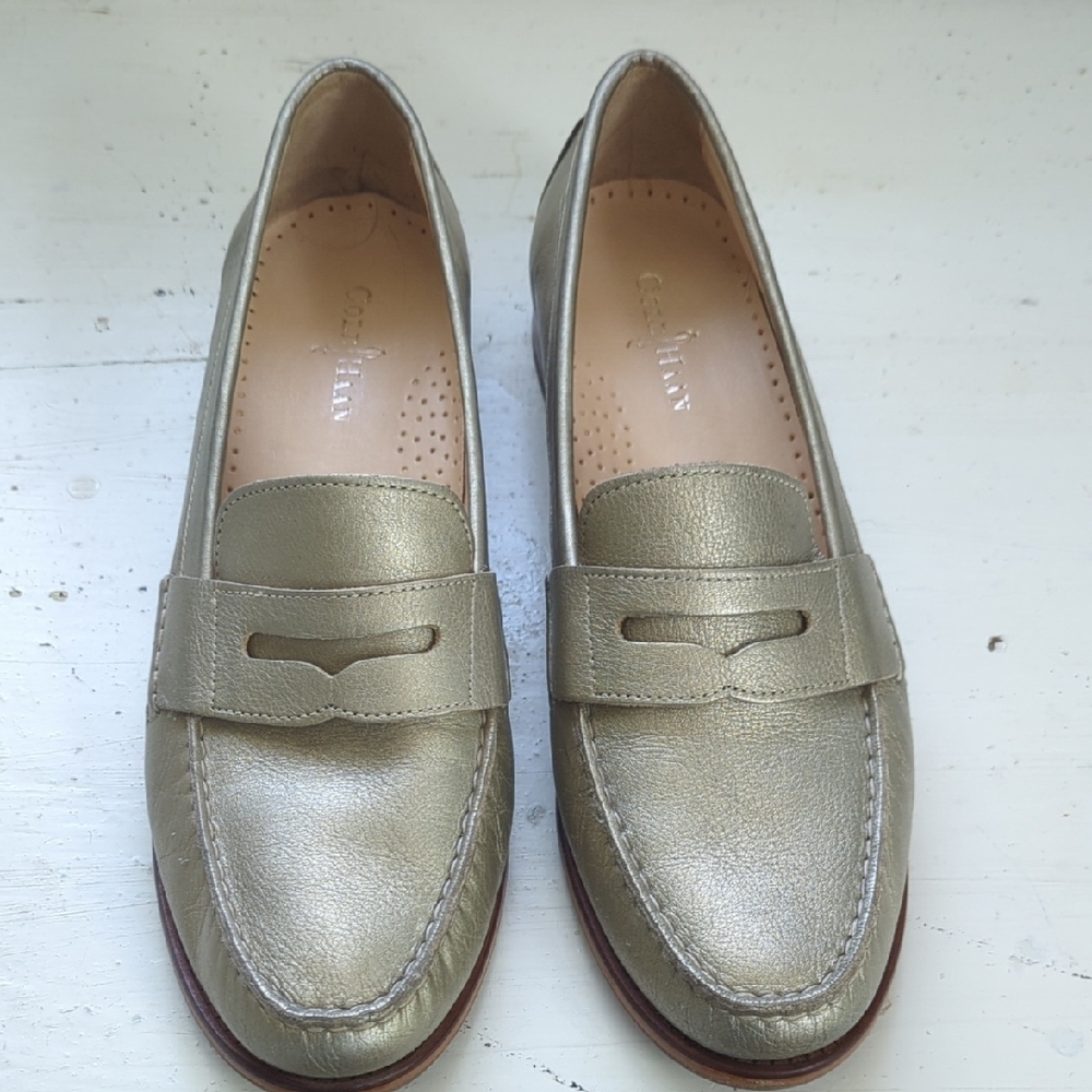 Cole Haan Gold Metallic Penny Loafers
